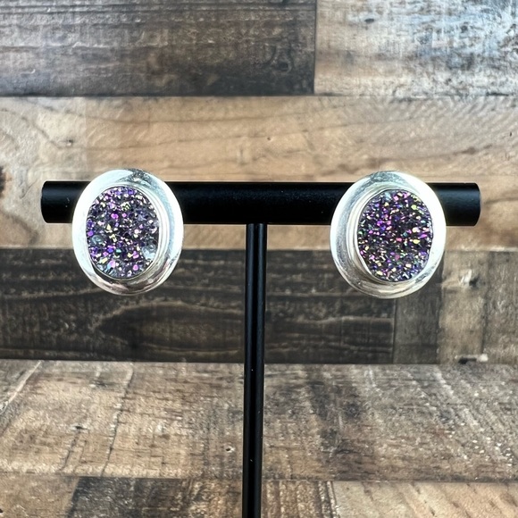 Jay King DTR Purple Druzy Crystal Stone Sterling Silver Earrings - Picture 2 of 8